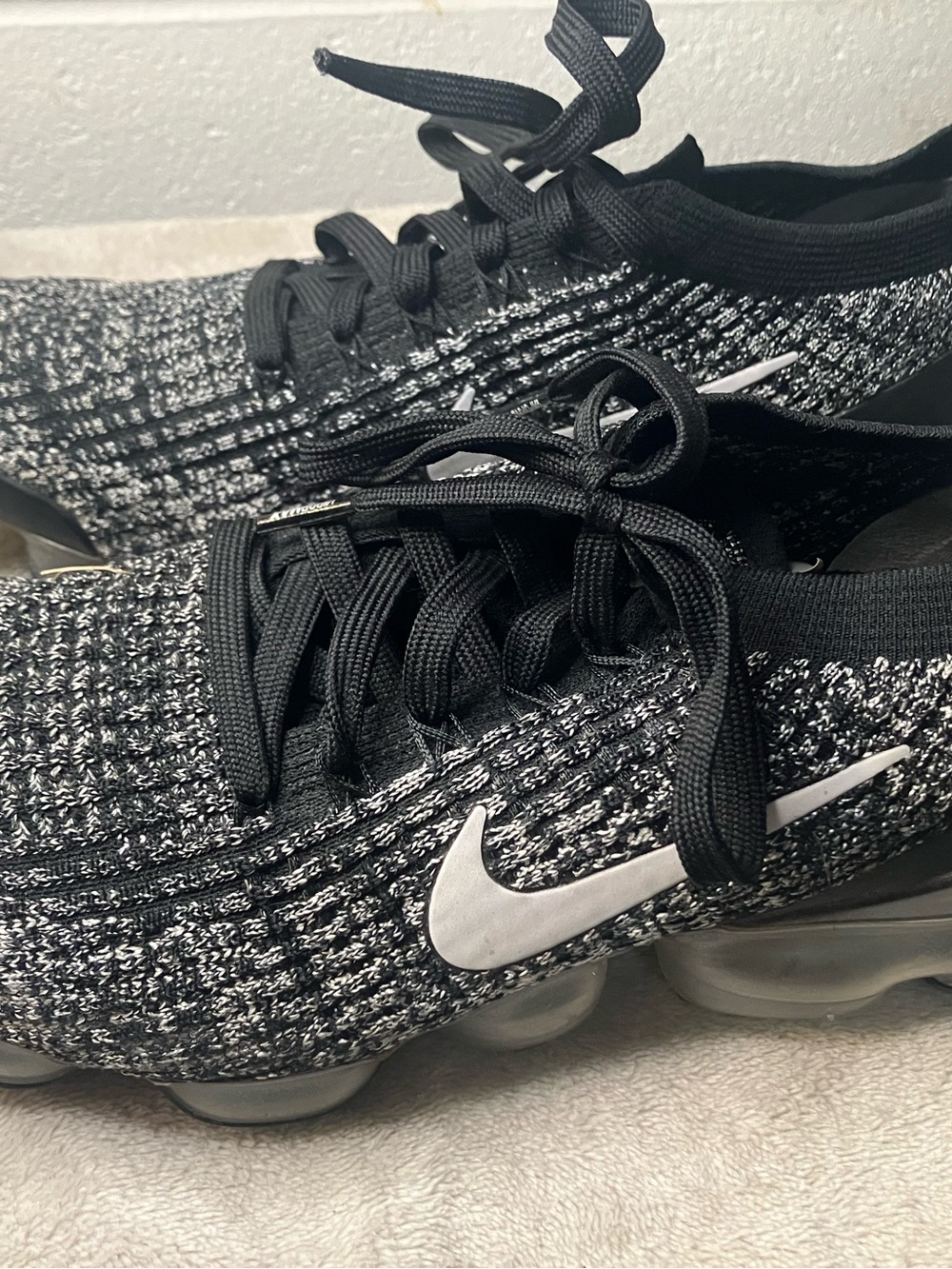 Nike Men’s Black and White Knit VaporMax Sneakers
